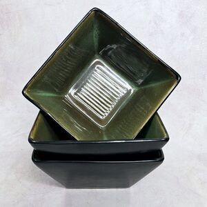 3 - Baum Brothers 6"‎ Square Parallel Green Soup Cereal Bowls